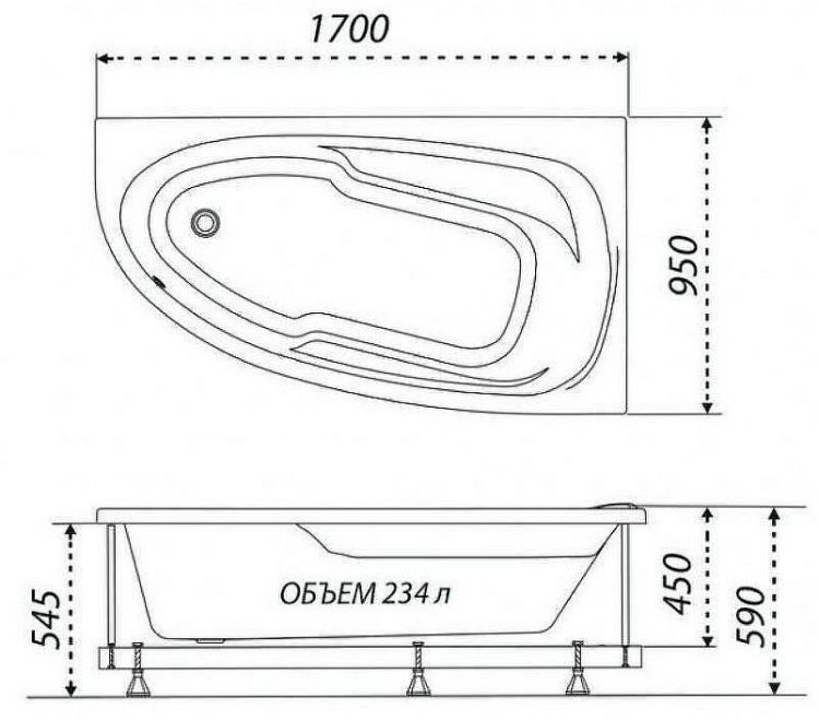 Акриловая ванна Triton 1ACReal Мадрид 170х95 R Щ0000045646 без гидромассажа