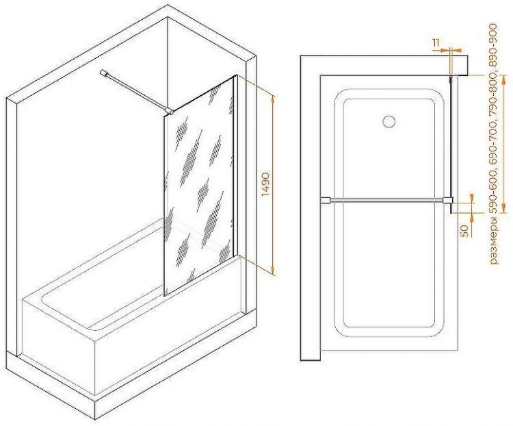 Шторка на ванну RGW Screens SC-050B 90х149 351105009-34 профиль Черный стекло тонированное