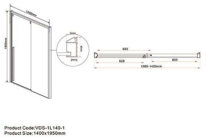 Душевая дверь Vincea Lugano 140 VDS-1L140CL-1 профиль Хром стекло прозрачное