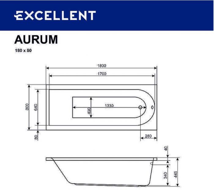 Акриловая ванна Excellent Aurum 180x80 WAEX.AUR18.AERO.CR с аэромассажем