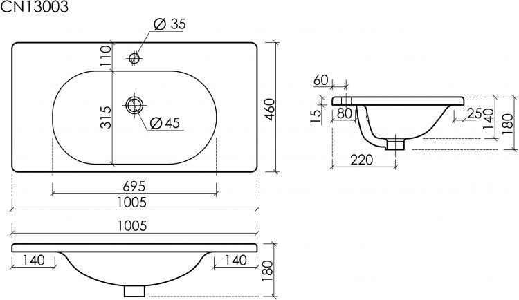Раковина накладная CERAMICANOVA Sabo с отверстием под смеситель белый CN13003 Раковина накладная CERAMICANOVA Sabo с отверстием под смеситель белый CN13003