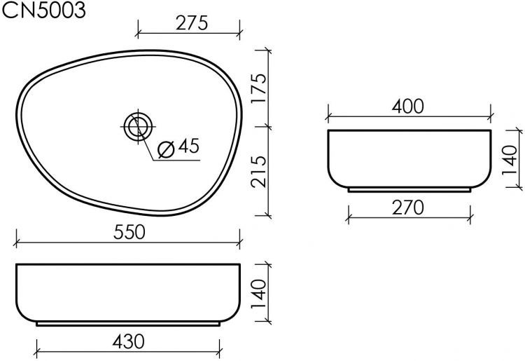 Умывальник CERAMICANOVA Element чаша накладная ассиметричной формы CN5003 Умывальник CERAMICANOVA Element чаша накладная ассиметричной формы CN5003