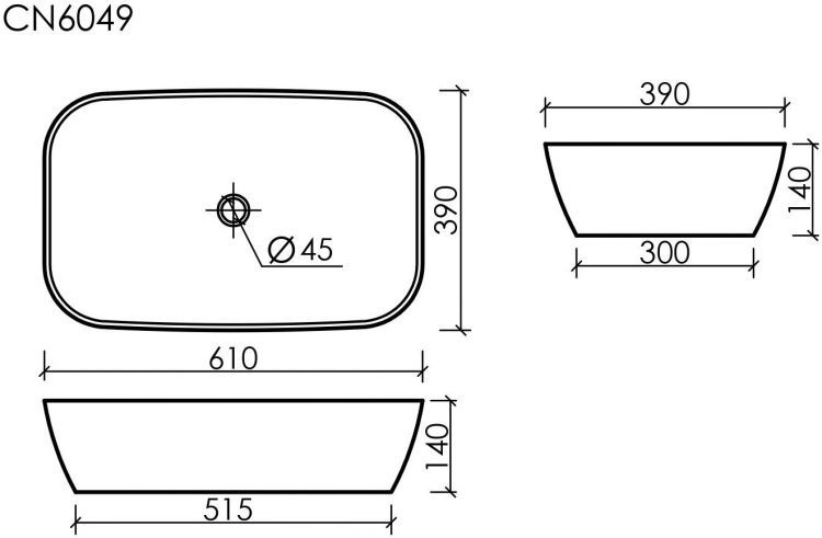 Умывальник CERAMICANOVA Element чаша накладная овальная 600x380x138 мм CN6049