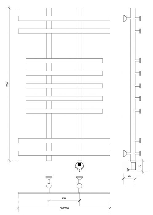 Полотенцесушитель электрический Secado Понтида 2 100x20x70 графит