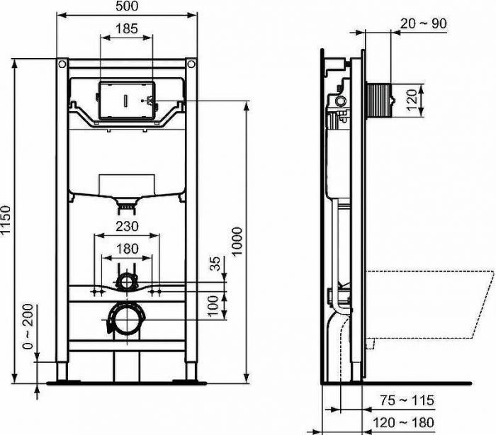 Комплект унитаза с инсталляцией Ideal Standard Connect Prosys E8822301PC15 с сиденьем Микролифт без клавиши смыва