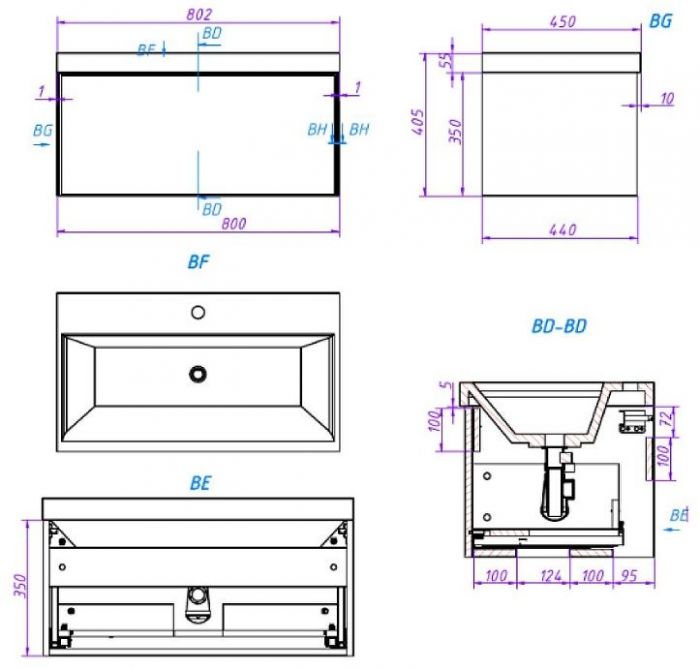 Тумба под раковину La Fenice Simpla 80 FNC-01-SIM-G-80 подвесная Серо-зеленая