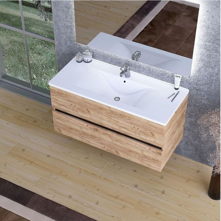 Тумба с раковиной SanVit Кубэ-2 100 kkube2100dub подвесная цвет Дуб