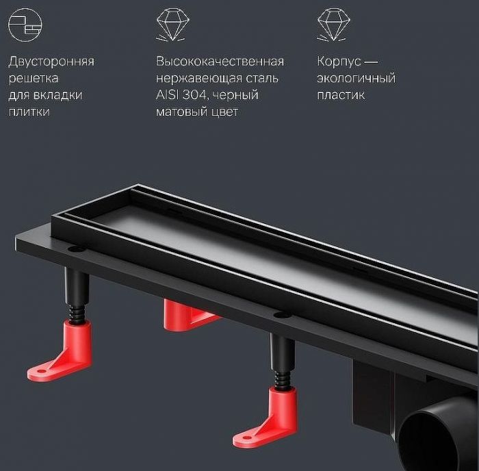 Душевой лоток AM.PM PrimeFlow 70 W02SC-U11-070-04BM с Черной матовой решеткой / под плитку Tile