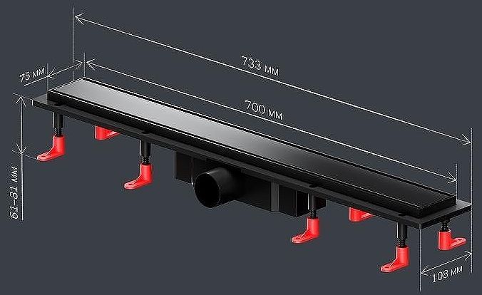 Душевой лоток AM.PM PrimeFlow 70 W02SC-U11-070-04BM с Черной матовой решеткой / под плитку Tile