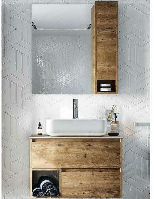 Комплект мебели для ванной STWORKI Карлстад 75 427888 подвесной Дуб рустикальный