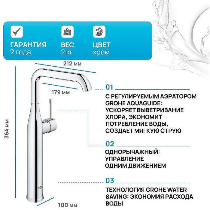 Смеситель для раковины Grohe Essence+ 32901001 Хром