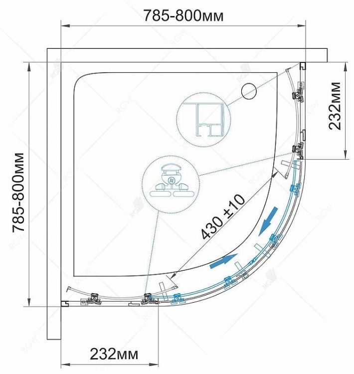 Душевой уголок RGW Classic CL-53 80х80 06095388-11 профиль Хром стекло прозрачное Душевой уголок RGW Classic CL-53 80х80 06095388-11 профиль Хром стекло прозрачное