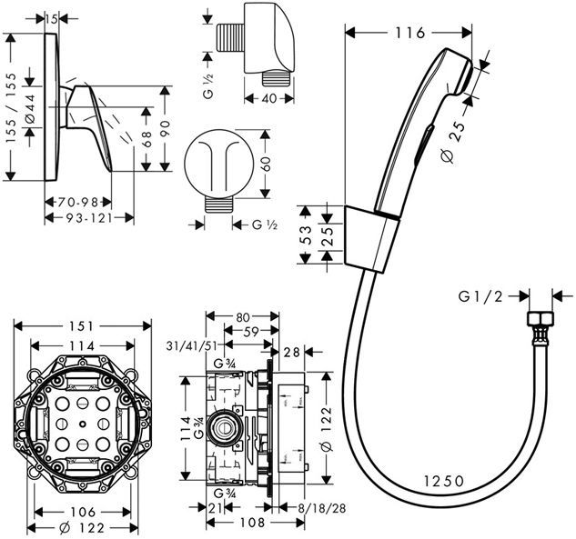 Hansgrohe Logis, Смеситель для душа, встраиваемый, внешняя часть, Цвет: хром