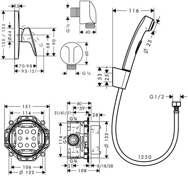 Hansgrohe Logis, Смеситель для душа, встраиваемый, внешняя часть, Цвет: хром