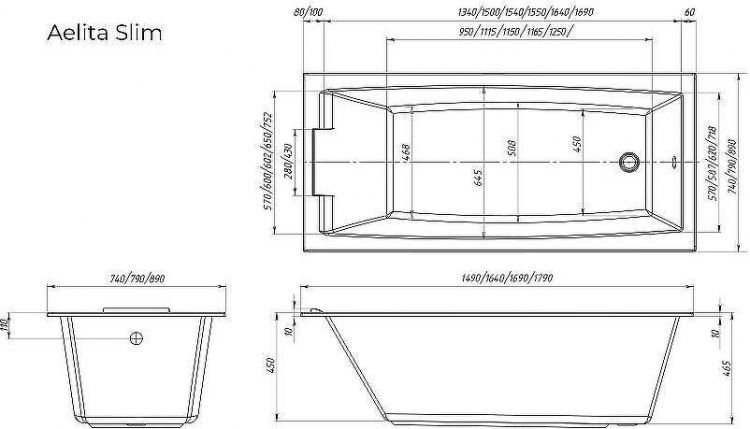 Акриловая ванна Marka One Aelita Slim 165х75 01ае1675слим без гидромассажа