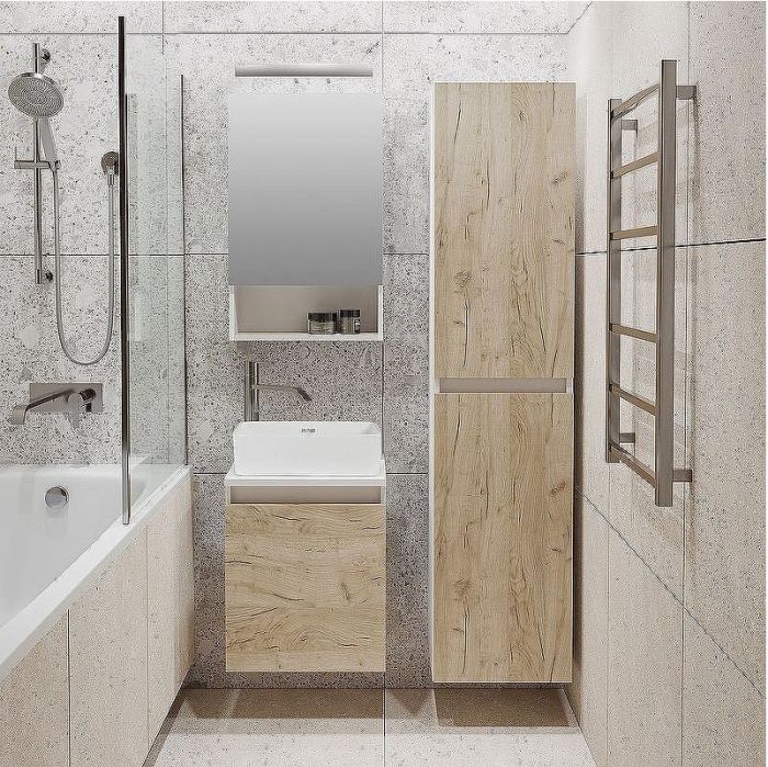 Тумба под раковину Runo Бари 40 00-00001372 подвесная Крафт дуб Белая