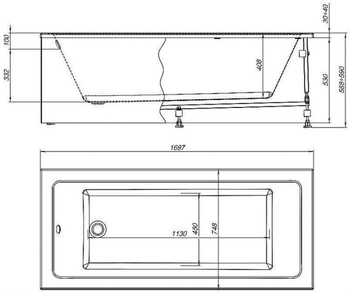 Акриловая ванна Aquanet Grace 170х75 312397 без гидромассажа