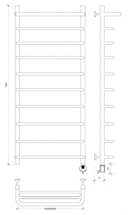 Полотенцесушитель электрический Secado Мерида 1 СП 120x40 графит