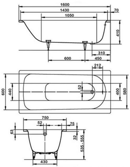 Стальная ванна Kaldewei Saniform Plus 372-1 160х75 112500010001 без покрытия