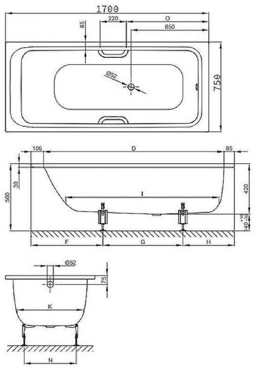 Стальная ванна Bette Select 170x75 3412-000 с шумоизоляцией