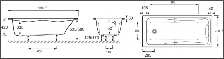 Акриловая ванна 150х70 Jacob Delafon Odeon Up E6060RU-00