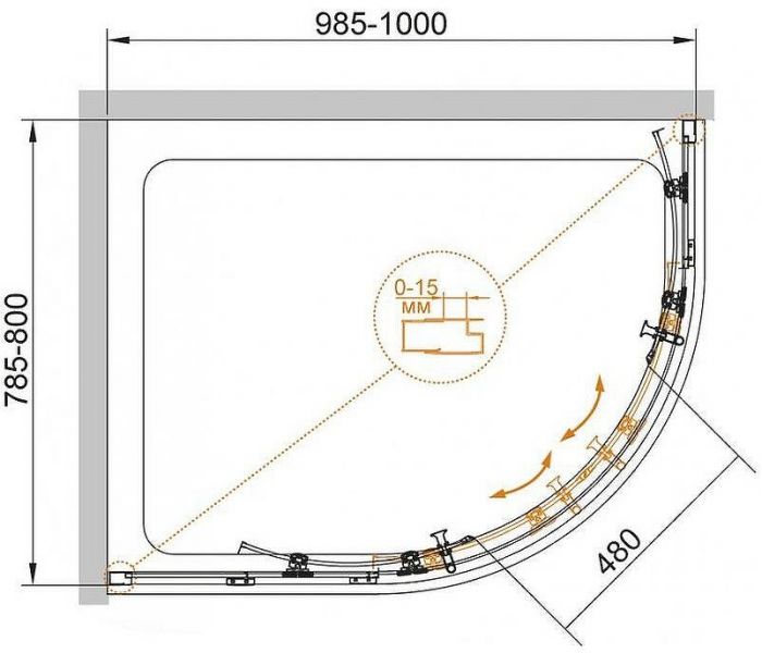 Душевой уголок Cezares Eco 100х80 ECO-O-RH-2-100/80-C-Cr профиль Хром стекло прозрачное