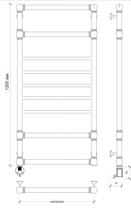 Полотенцесушитель электрический латунный Secado Бароло 40x120 бронза
