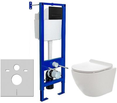 Комплект унитаза AQUAme AQM2002 с инсталляцией Berges Atom 410 040340 с сиденьем Микролифт и Черной матовой клавишей смыва