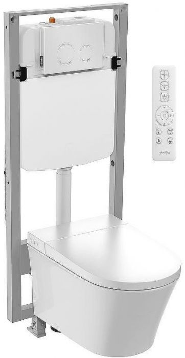 Комплект унитаза биде с инсталляцией Jacob Delafon Seine E34360-00 с сиденьем Микролифт и Белой глянцевой клавишей смыва