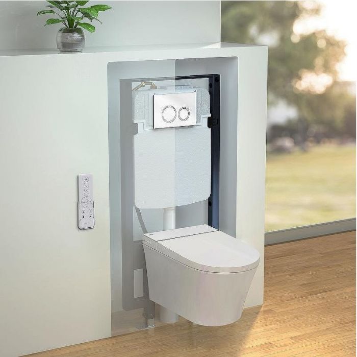 Комплект унитаза биде с инсталляцией Jacob Delafon Seine E34360-00 с сиденьем Микролифт и Белой глянцевой клавишей смыва