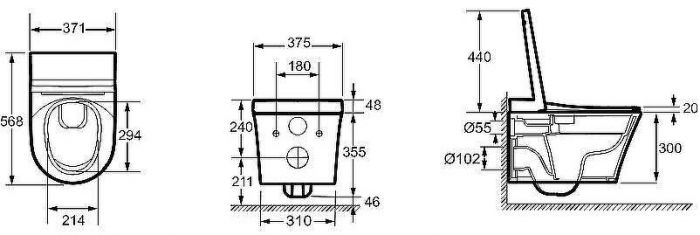 Комплект унитаза биде с инсталляцией Jacob Delafon Seine E34360-00 с сиденьем Микролифт и Белой глянцевой клавишей смыва