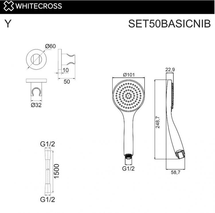Душевой гарнитур Whitecross Y brushed nickel SET50BASICNIB цвет Никель брашированный