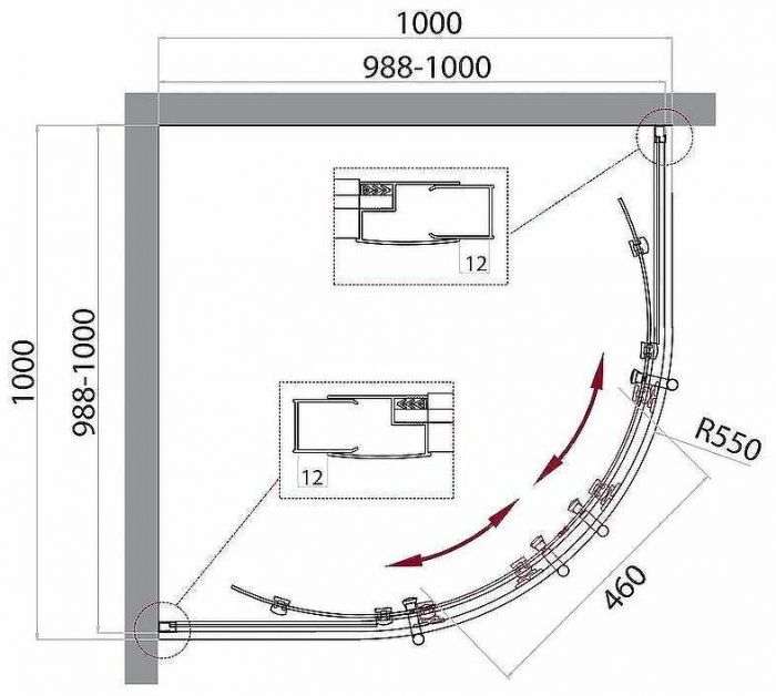 Душевой уголок BelBagno Uno 100х100 UNO-195-R-2-100-CH-CR профиль Хром стекло шиншилла