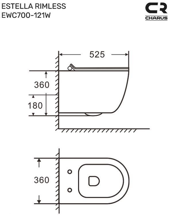 Унитаз Charus Torre Bianca EWC700-121W Estella Rimless подвесной цвет Белый с сиденьем Микролифт Унитаз Charus Torre Bianca EWC700-121W Estella Rimless подвесной цвет Белый с сиденьем Микролифт