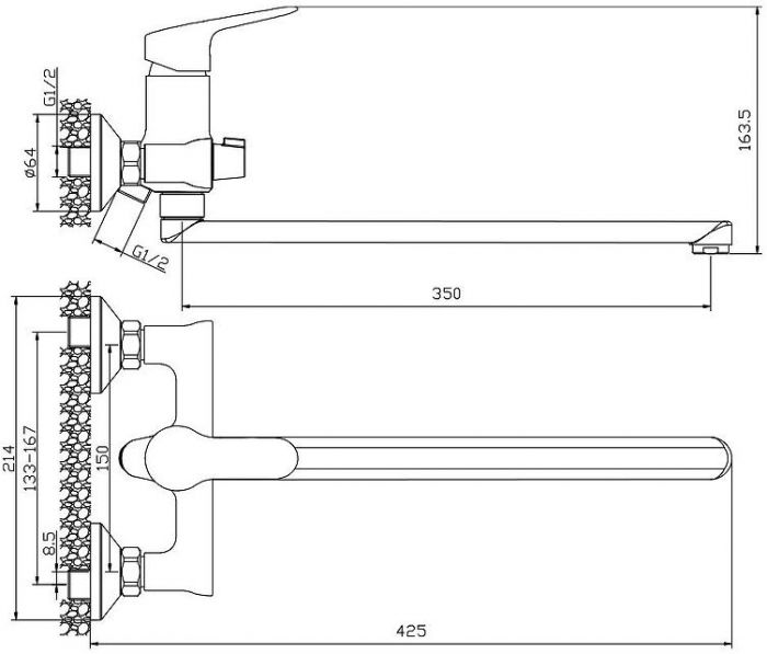 Смеситель для ванны WesnaArt Tis TIS21-320 универсальный Хром