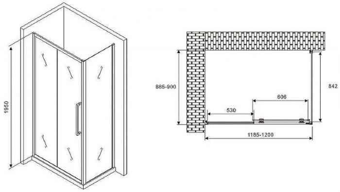 Душевой уголок Abber Schwarzer Diamant 120x90 AG30120MH-S90M профиль Хром стекло матовое