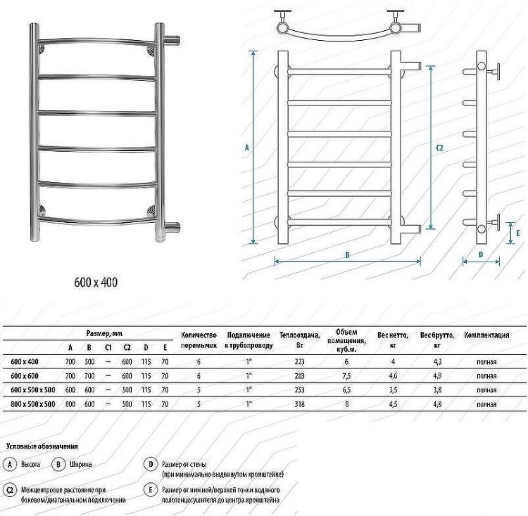 Водяной полотенцесушитель Energy Step 600x400 EWTR0STEP06040R905M Черный матовый