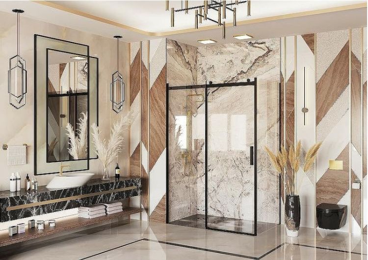 Душевой уголок Ambassador Benefit 150x110 19021204HB-110HB профиль Черный стекло прозрачное