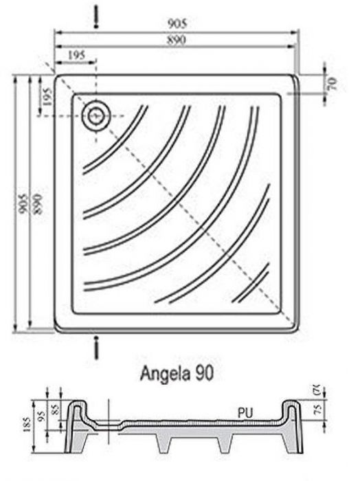 Акриловый поддон для душа Ravak Angela 90х90 PU A007701120 Белый