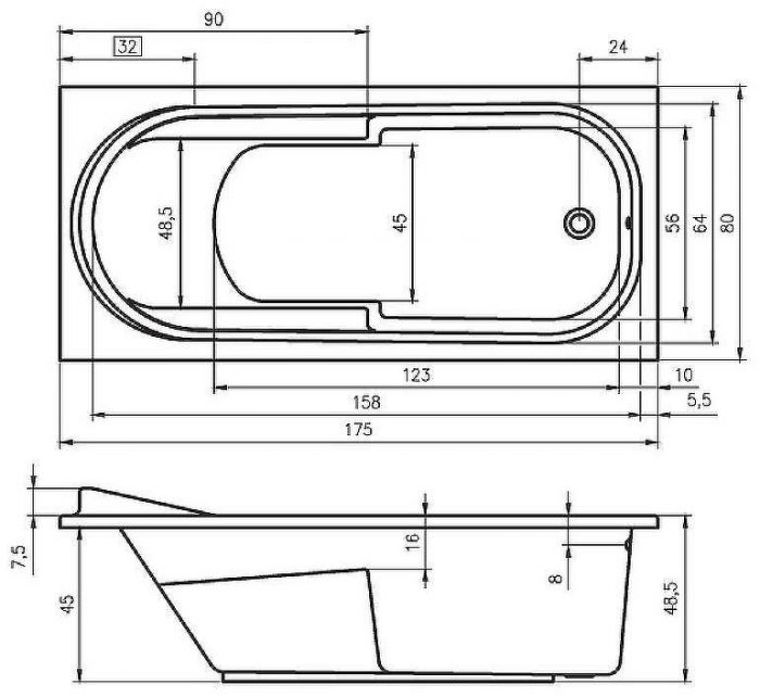 Акриловая ванна Riho Columbia 175x80 B003001005 (BA0400500000000) без гидромассажа