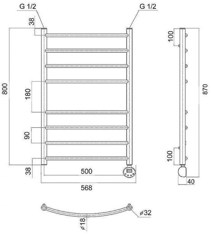Электрический полотенцесушитель Domoterm Калипсо П8 500x800 ER Хром