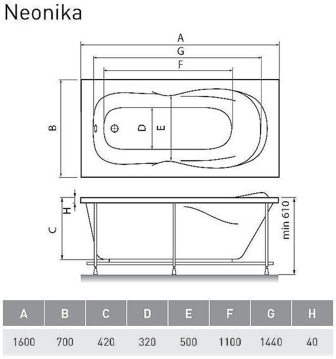 Акриловая ванна Relisan Neonika 160x70 Гл000000977 без гидромассажа