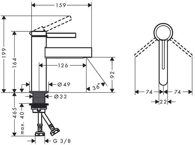 Hansgrohe Finoris Смеситель для раковины, на 1 отв., с донным клапаном, цвет: черный матовый