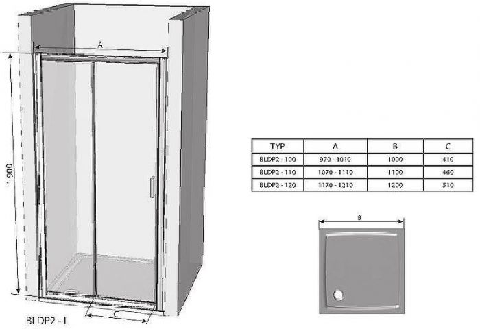Душевая дверь Ravak Blix BLDP2 120 0PVG0C00ZG профиль Хром стекло Grape