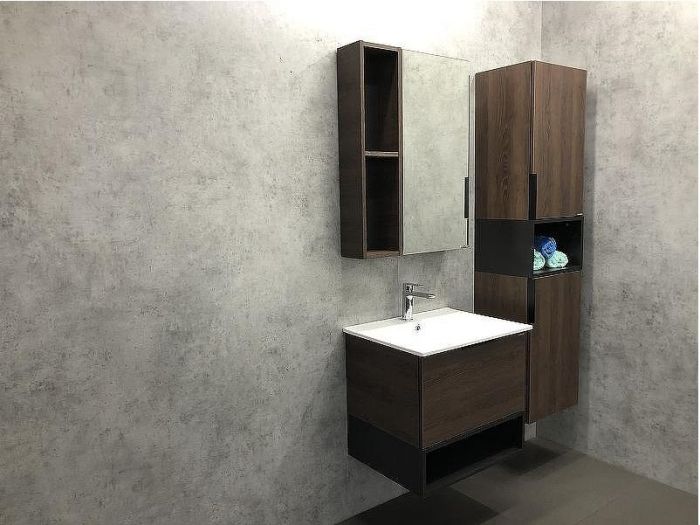 Тумба с раковиной Comforty Франкфурт 60 00004150530 подвесная Дуб шоколадно-коричневый Черная матовая