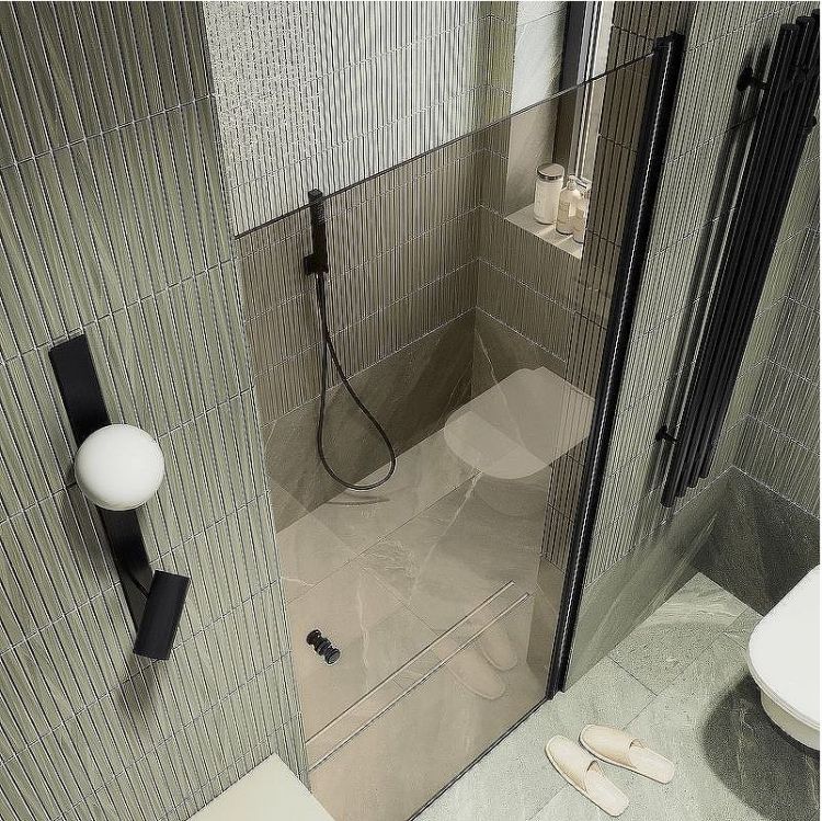 Душевая дверь Maybah Glass MGD-798-6 600x1980 на монопетле Черный стекло бронзовое