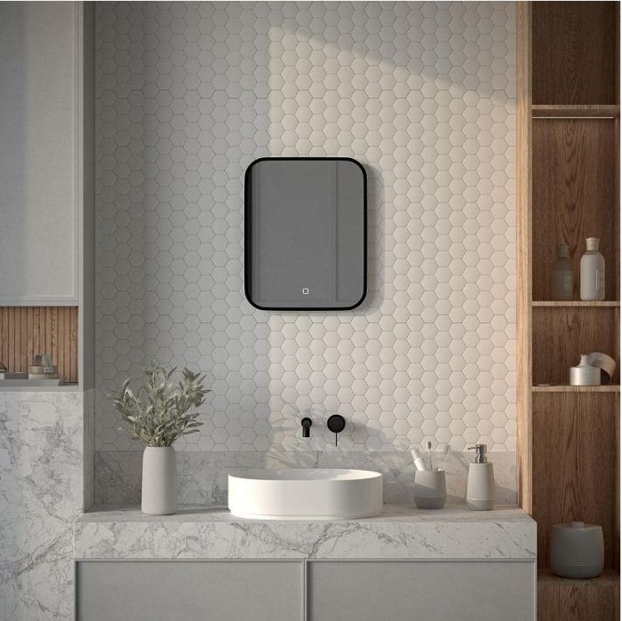 Зеркало Defesto Aura 40х50 DF 2971S с подсветкой 15W-3000K/Сенсорный выключатель/Теплый белый свет/Черная рама