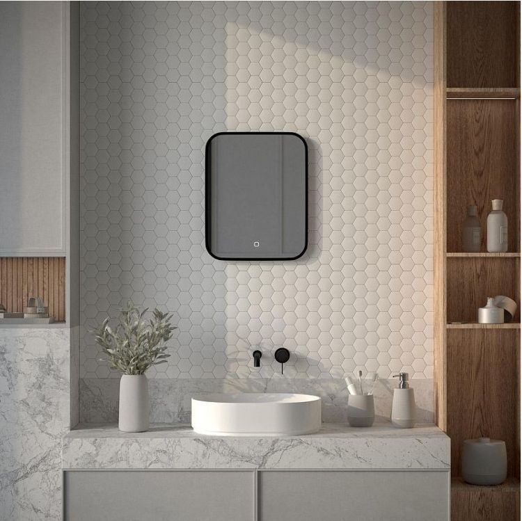 Зеркало Defesto Aura 40х50 DF 2971S с подсветкой 15W-3000K/Сенсорный выключатель/Теплый белый свет/Черная рама