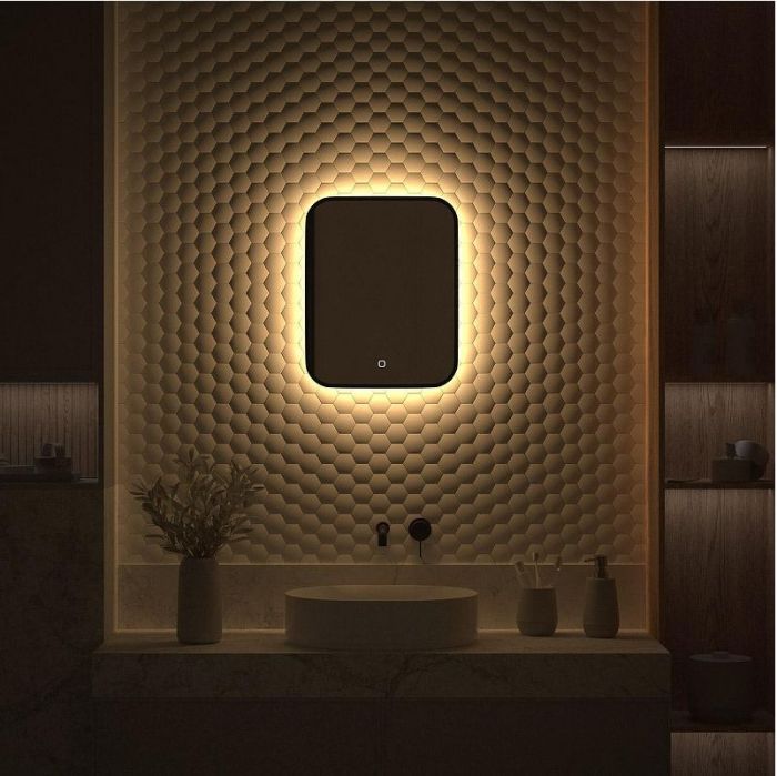 Зеркало Defesto Aura 40х50 DF 2971S с подсветкой 15W-3000K/Сенсорный выключатель/Теплый белый свет/Черная рама