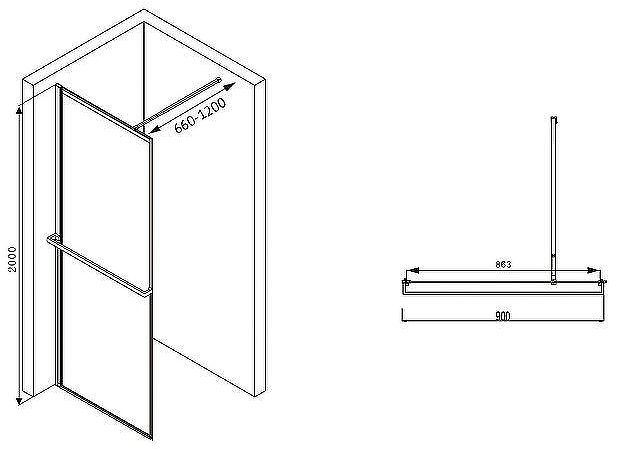Душевая перегородка Abber Immer Offen 90 AG60090B профиль Черный стекло прозрачное